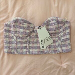 ZARA Pink & Purple Tweed Bustier Crop Top – NWT | Size M
